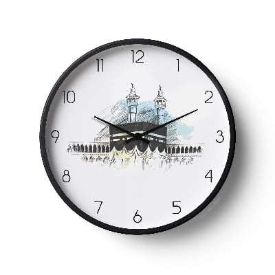 Picture of Klok Islamic Wall Clock Kaaba Sketch White  