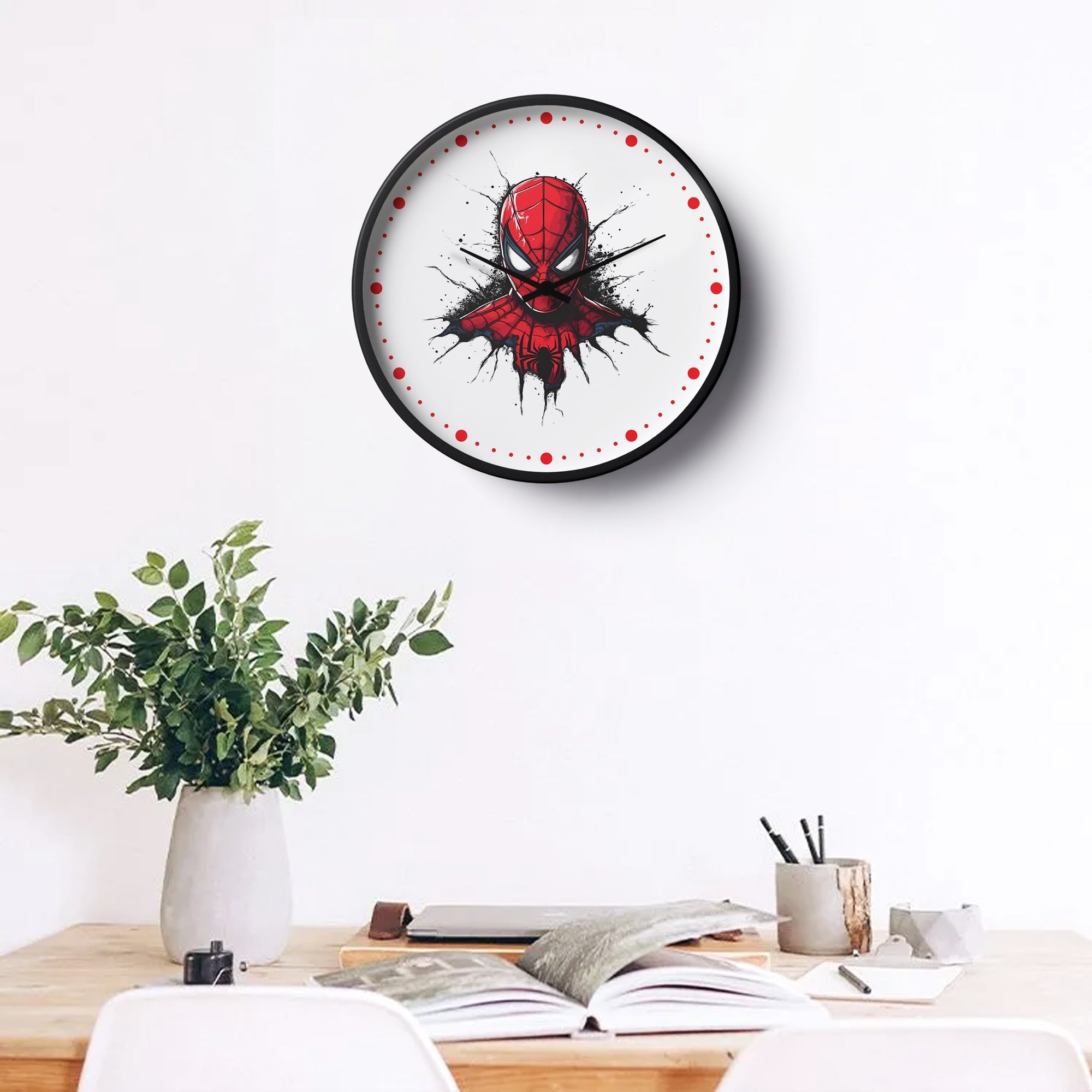 Picture of Klok Super Hero Wall Clock Web Warrior Red Splash  