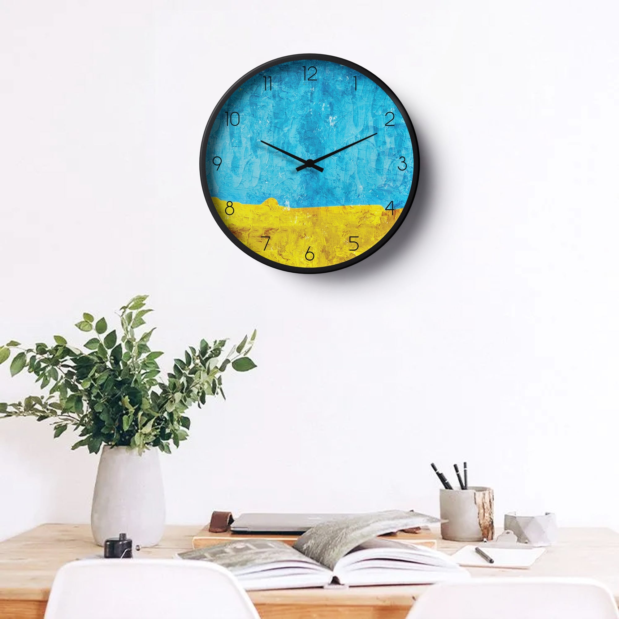 Picture of Klok Abstract Wall Clock Blue Yellow Textured Paint  