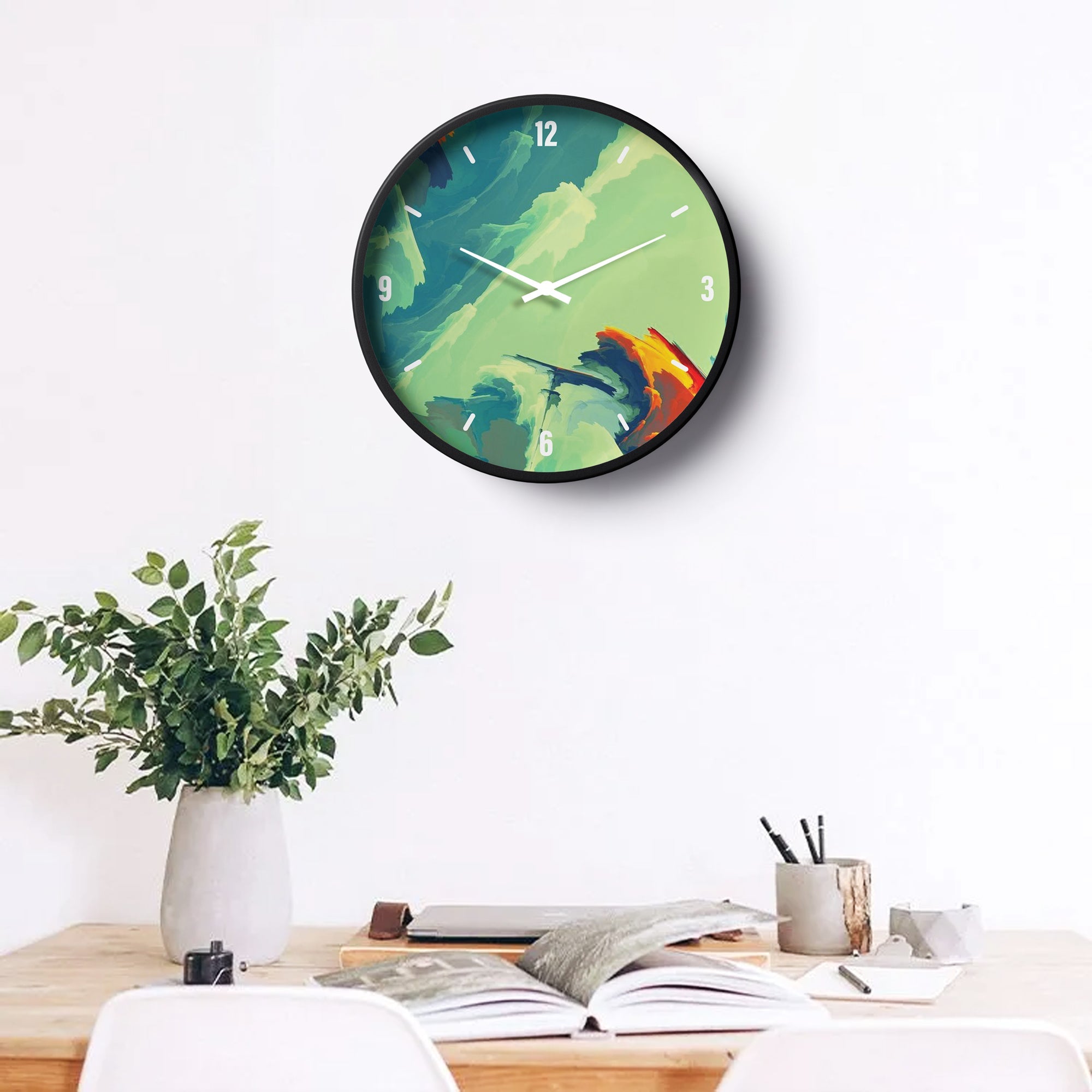 Picture of Klok Abstract Wall Clock Aqua Brush Art  