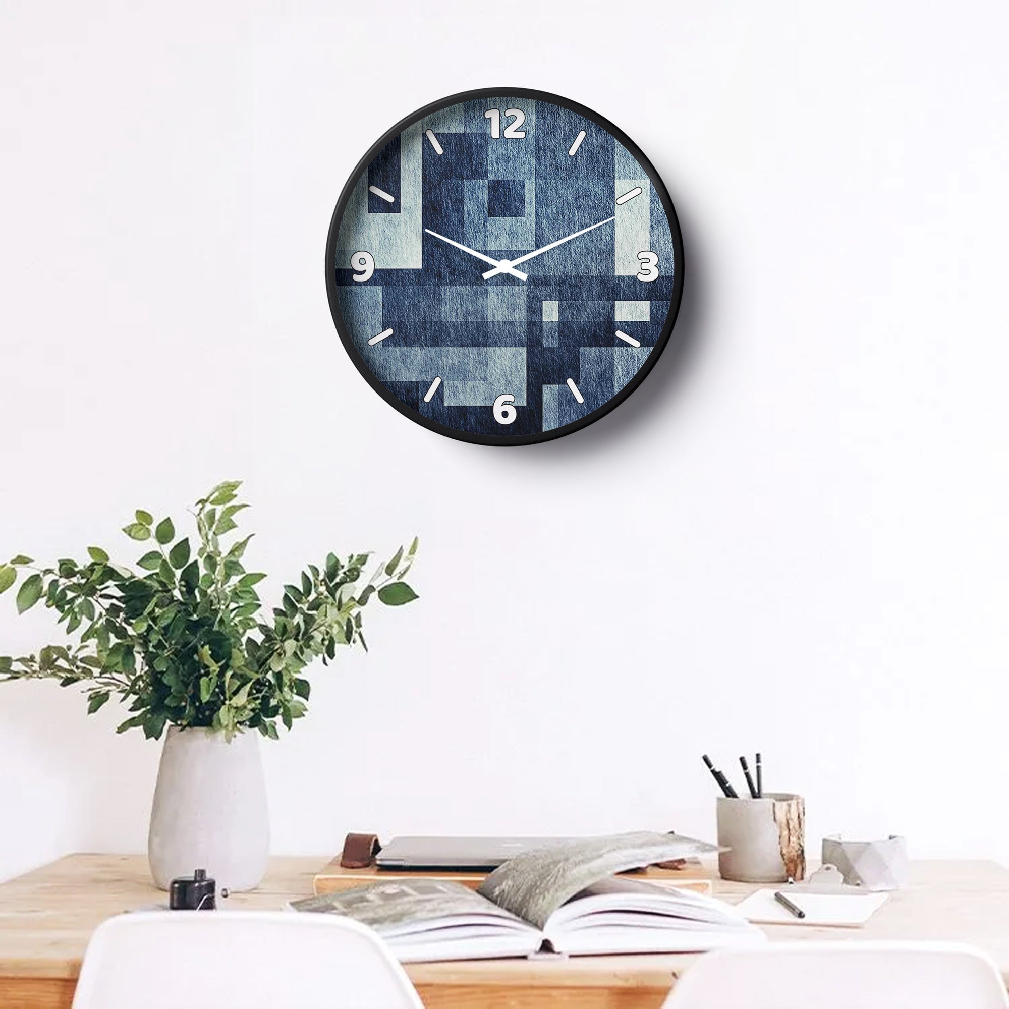 Picture of Klok Abstract Wall Clock Denim Blue Geometric  