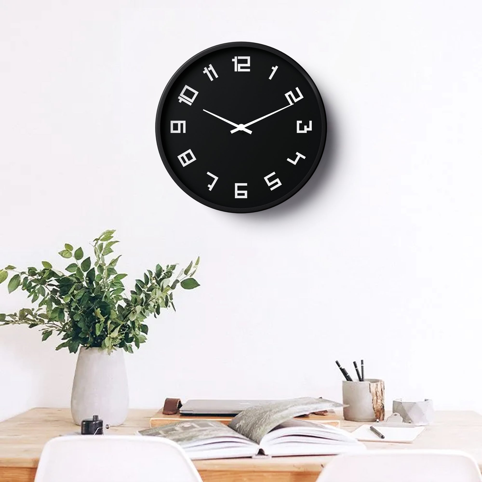 Picture of Klok Classic Wall Clock Modern Bold Numeric Black Dial  