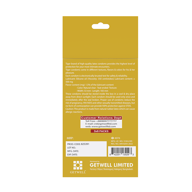 Picture of TIGER CONDOM PLAIN-GOLD BANANA FLAVOR (18 PCS)
