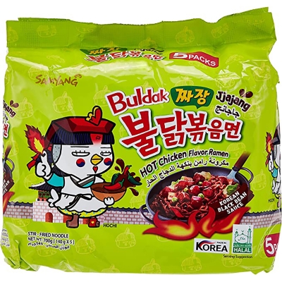 Picture of Sam Yang Jjajang Hot Chicken Flavour Ramen Instant Korean Noodles - 140Gm*5Pack (5Pack Combo) (Imported)