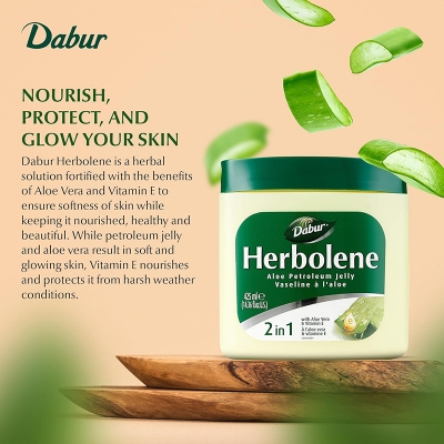 Picture of Dabur Herbolene Aloe Petroleum jelly 2 in 1 white used for male/female - 425 ml
