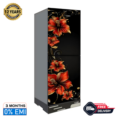 Picture of VISION RE-150 Liter Top Mount Glass Door Refrigerator Rosa Sinensis Flower
