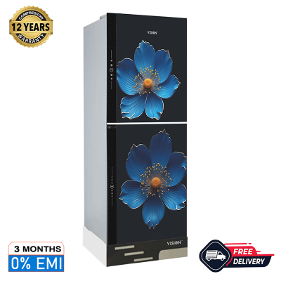 Picture of VISION RE-330 Liter Bottom Mount Glass Door Refrigerator GD Blue Poppy Flower 