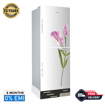 Picture of VISION RE-330 Liter Bottom Mount Glass Door Refrigerator Mirror Freesia Flower
