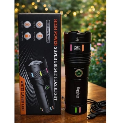 Picture of ডিস্প্লে সহ 30000mAh Rechargeable LED Flashlight Power Bank Super Bright Zoom Torch Light with Digital Display Type C Fast Charging Aluminum Alloy Body 5 Light Modes Emergency Outdoor Use - random