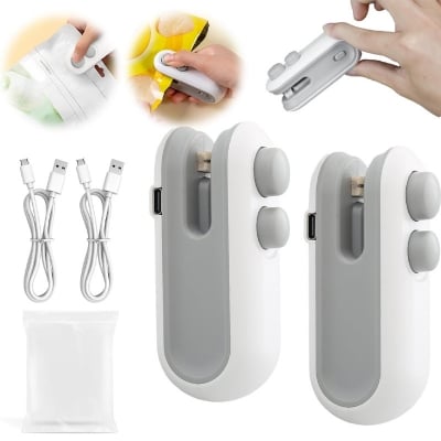 Picture of 2IN1 Mini Sealing Machine USB Rechargable Bag Sealer and Cutter Machine or Mini Hand Press Plastic Sealing USB Rechargeable Sewing Selai Machine, Potato Chip Bag, Storage Bag, Plastic Package Food, Clip Bag, Handheld Food Vacuum Heat Seal Machine Tools