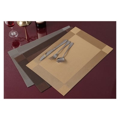 Picture of Placemats Set of 6 for Dining Table Washable PVC Woven Vinyl Placemat Non-Slip Heat Resistant Kitchen Table Mats Easy to Clean (Brown. coffee. gold and silver color)