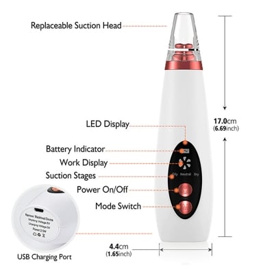 Picture of Rechargeable Device for Removing Blackheads and Whiteheads for Men and Women