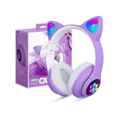 Picture of CAT STN-28 Over Ear Music Headset Glowing Ear Headphones Foldable Wireless BT5.0 Earphone with Mic AUX IN TF Card MP3 Player Colorful LED Lights for PC Laptop Computer Mobile Phone