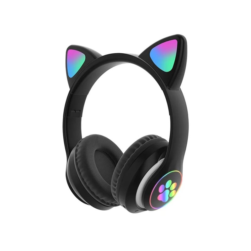 Picture of CAT STN-28 Over Ear Music Headset Glowing Ear Headphones Foldable Wireless BT5.0 Earphone with Mic AUX IN TF Card MP3 Player Colorful LED Lights for PC Laptop Computer Mobile Phone