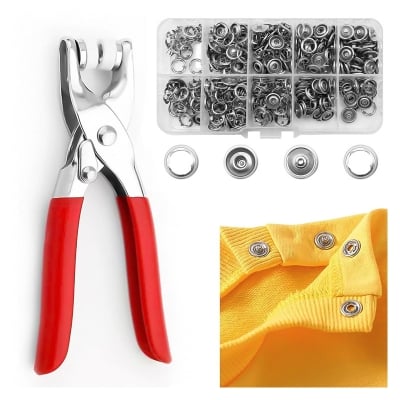 Picture of 100 Sets of Snaps, Full Hollow Buttons with Press Stud Clips, Sewing Snaps, Metal Snaps, DIY Tools for Crafts Clothing