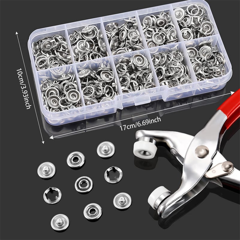 Picture of 100 Sets of Snaps, Full Hollow Buttons with Press Stud Clips, Sewing Snaps, Metal Snaps, DIY Tools for Crafts Clothing