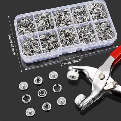 Picture of 100 Sets of Snaps, Full Hollow Buttons with Press Stud Clips, Sewing Snaps, Metal Snaps, DIY Tools for Crafts Clothing