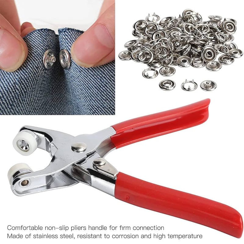 Picture of 100 Sets of Snaps, Full Hollow Buttons with Press Stud Clips, Sewing Snaps, Metal Snaps, DIY Tools for Crafts Clothing