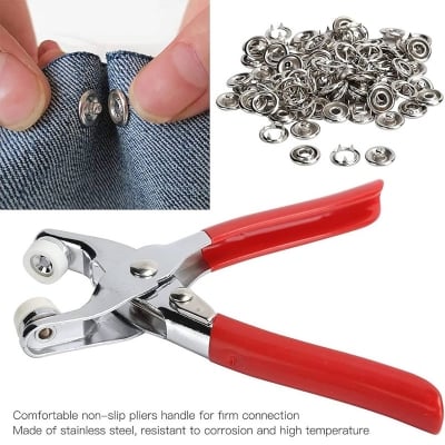 Picture of 100 Sets of Snaps, Full Hollow Buttons with Press Stud Clips, Sewing Snaps, Metal Snaps, DIY Tools for Crafts Clothing