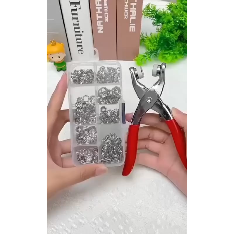 Picture of 100 Sets of Snaps, Full Hollow Buttons with Press Stud Clips, Sewing Snaps, Metal Snaps, DIY Tools for Crafts Clothing