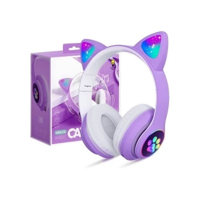 Picture of CAT STN-28 Over Ear Music Headset Glowing Ear Headphones Foldable Wireless BT5.0 Earphone with Mic AUX IN TF Card MP3 Player Colorful LED Lights for PC Laptop Computer Mobile Phone