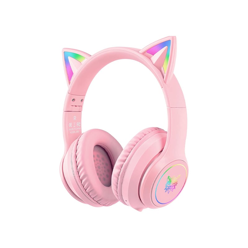 Picture of CAT STN-28 Over Ear Music Headset Glowing Ear Headphones Foldable Wireless BT5.0 Earphone with Mic AUX IN TF Card MP3 Player Colorful LED Lights for PC Laptop Computer Mobile Phone