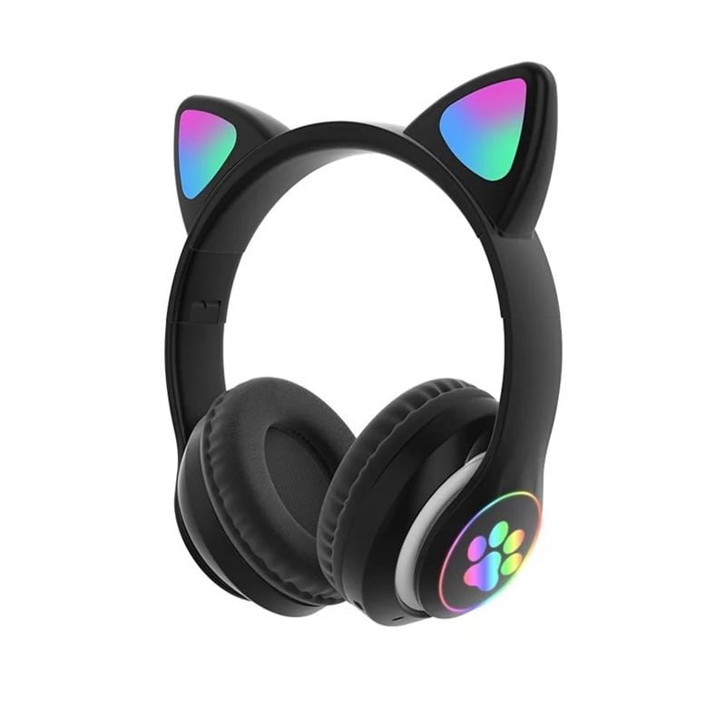 Picture of CAT STN-28 Over Ear Music Headset Glowing Ear Headphones Foldable Wireless BT5.0 Earphone with Mic AUX IN TF Card MP3 Player Colorful LED Lights for PC Laptop Computer Mobile Phone