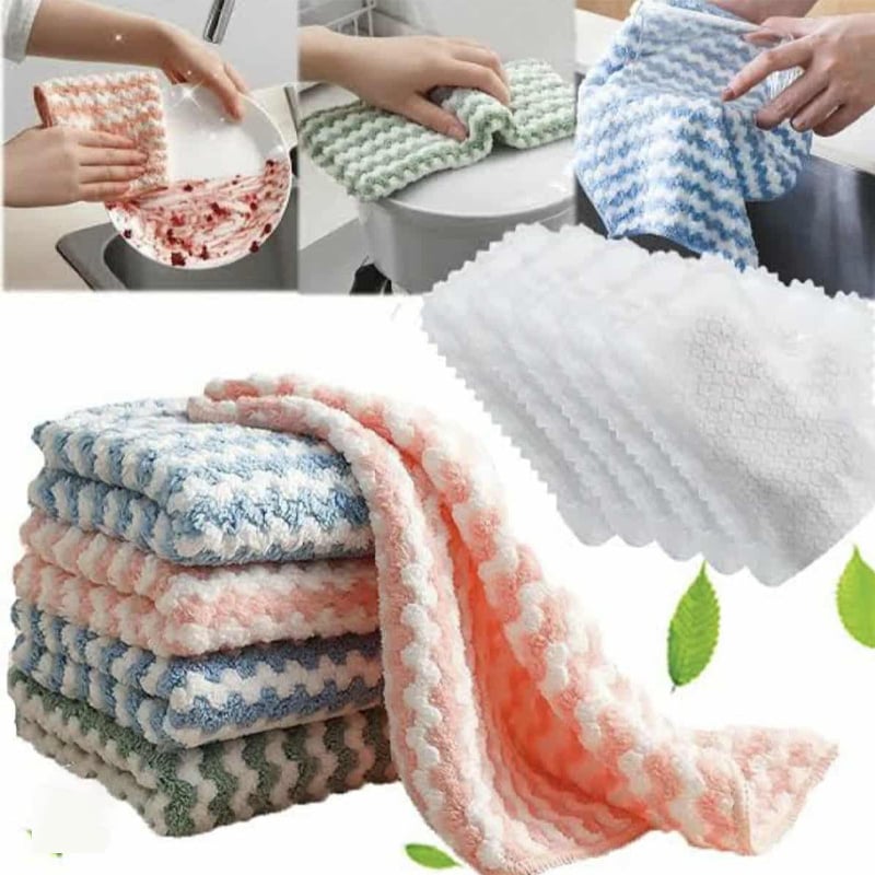 Picture of 1/5Pcs 20x20Cm Coral Velvet Fleece Cloth Absorbent Non-oil Non-hair Dish Towel Kitchen Dish Cleaning Cloth