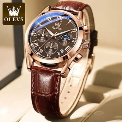 Picture of Olevs_Men Leather Date Function Luxury Smart Fitness Wrist Watch For Men
