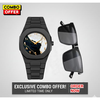 Picture of Arabic Watch Men's Quartz Watch Black PC Plastic watch for men - Aura Arabic Watch -  Black - Arabic Aura watch And Sunglass - Combo Offer - Sunglass