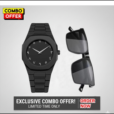 Picture of Arabic Watch Men's Quartz Watch Black PC Plastic watch for men - Aura Arabic Watch -  Black - Arabic Aura watch And Sunglass - Combo Offer - Sunglass (Black 2)