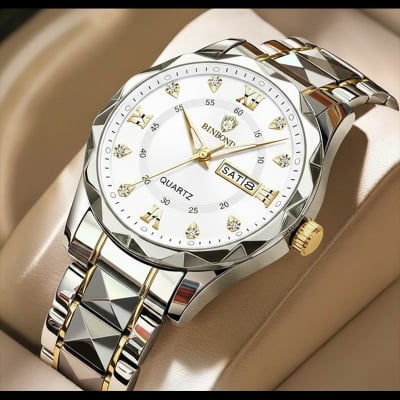 Picture of BINBOND 2521 Chitty Lock Men’s Luxury Stainless Steel Waterproof Fashion Business Watch Luminous Dual Calendar Quartz Wrist Watch