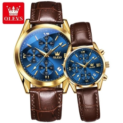 Picture of Olevs 2872 Leather Analog Quartz Analog watch For Couple - Couple watch