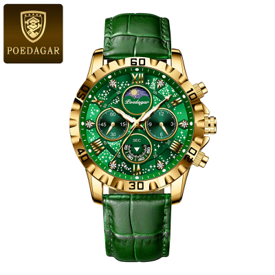 Picture of POEDAGAR 973 Moon New Luxury Genuine Leather Men Quartz Watches Luminous Daily Life Waterproof Chronograph fashion Analog Watch for men - Watch For Men