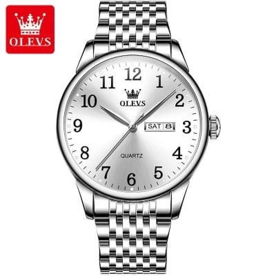 Picture of Olevs Stainless Steel Analog Wrist Watch For Men -Royal Blue & Silver