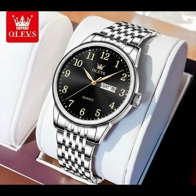 Picture of Olevs Stainless Steel Analog Wrist Watch For Men -Royal Blue & Silver