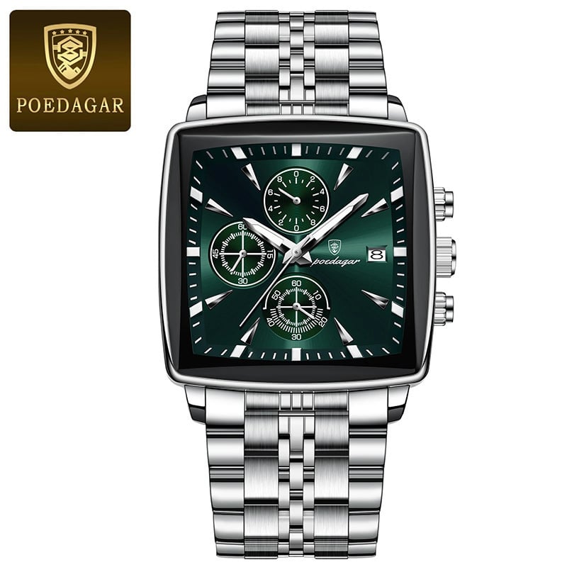 Picture of POEDAGAR 866 Square Men Clock Waterproof Luminous Date Man Watch Stainless Steel Quartz Men's Watch (Fan made)