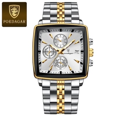 Picture of POEDAGAR 866 Square Men Clock Waterproof Luminous Date Man Watch Stainless Steel Quartz Men's Watch (Fan made)