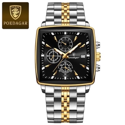 Picture of POEDAGAR 866 Square Men Clock Waterproof Luminous Date Man Watch Stainless Steel Quartz Men's Watch (Fan made)