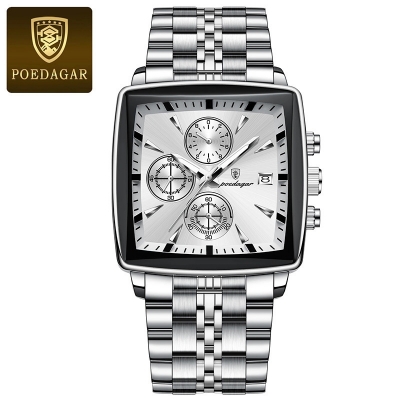 Picture of POEDAGAR 866 Square Men Clock Waterproof Luminous Date Man Watch Stainless Steel Quartz Men's Watch (Fan made)