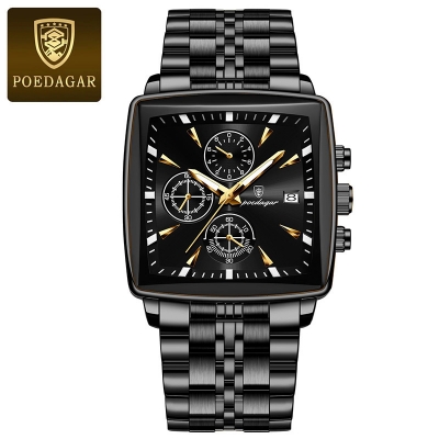 Picture of POEDAGAR 866 Square Men Clock Waterproof Luminous Date Man Watch Stainless Steel Quartz Men's Watch (Fan made)B.F