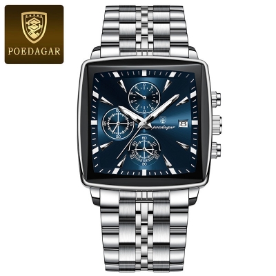 Picture of POEDAGAR 866 Square Men Clock Waterproof Luminous Date Man Watch Stainless Steel Quartz Men's Watch (Fan made)