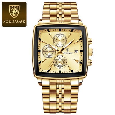 Picture of POEDAGAR 866 Square Men Clock Waterproof Luminous Date Man Watch Stainless Steel Quartz Men's Watch (Fan made)