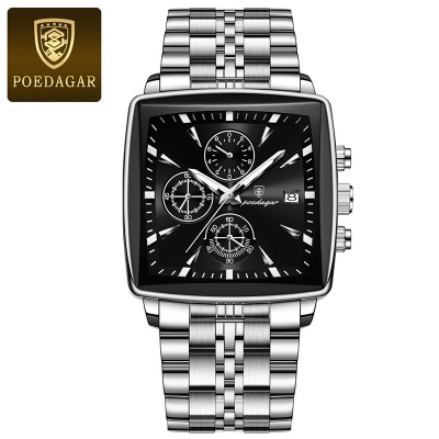 Picture of POEDAGAR 866 Square Men Clock Waterproof Luminous Date Man Watch Stainless Steel Quartz Men's Watch (Fan made)