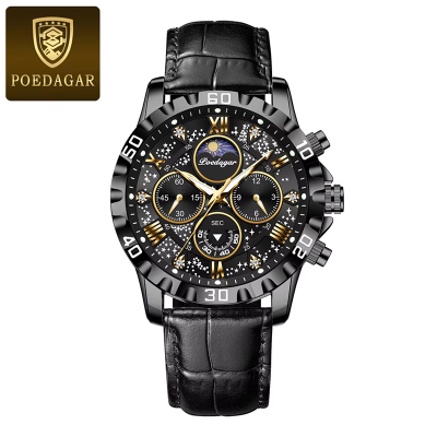 Picture of POEDAGAR 973 Moon New Luxury Genuine Leather Men Quartz Watches Luminous Daily Life Waterproof Chronograph fashion Analog Watch for men - Watch For Men