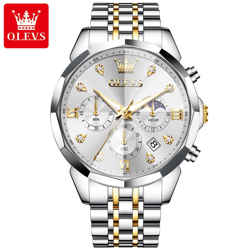 Picture of OLEVS 3670 Mens Watch Chronograph Looks Fashion Quartz Watch for men - Moon Phase Watch - Mens Watch - Watch For Men