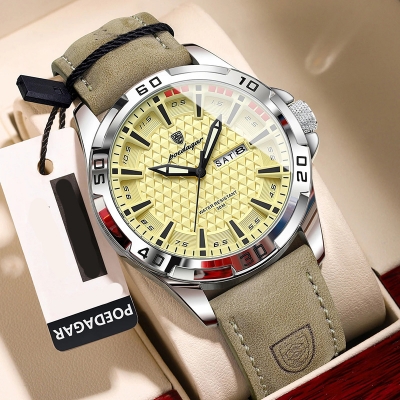 Picture of POEDAGAR 895 Man Wristwatch Top Luxury Waterproof Luminous Date Week Watch For Men- Quartz Sport Leather Men's Watches - Watch For Men