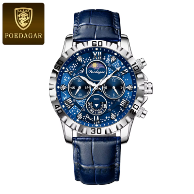 Picture of POEDAGAR 973 Moon New Luxury Genuine Leather Men Quartz Watches Luminous Daily Life Waterproof Chronograph fashion Analog Watch for men - Watch For Men