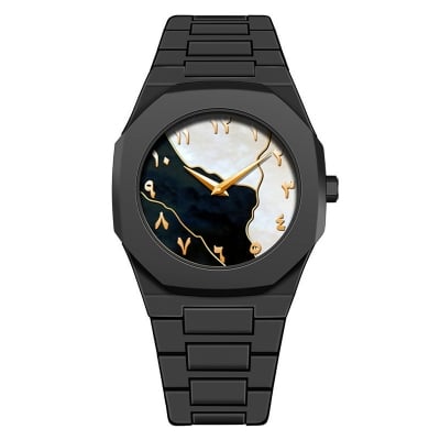 Picture of Aura Arabic Watch For Men's Plastic Quartz Analog Casual Digital Style Waterproof Black