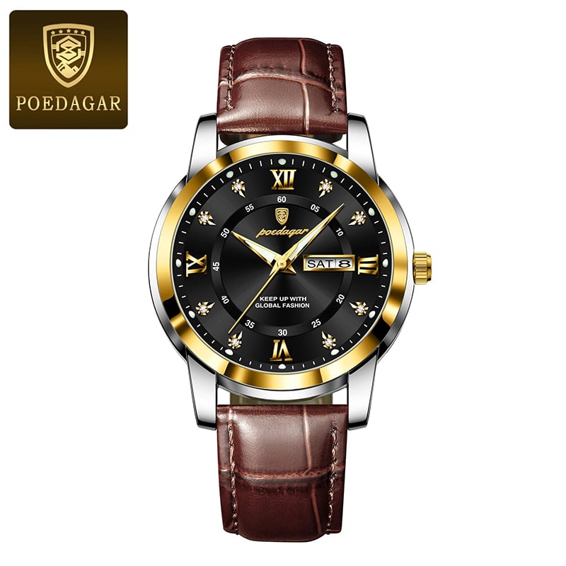 Picture of POEDAGAR 936 Luxury Man Leather Wristwatch Waterproof Luminous Date Week Leather Watch For Men - Sports Quartz Men's Watches For Men